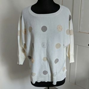 Charter Club 1X Cream Gray Gold Polka Dot Sweater